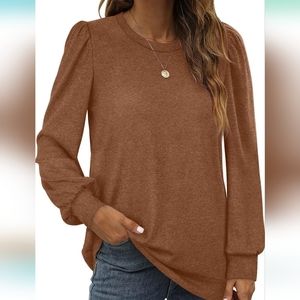 Sweatshirt for Women Loose Fit Crew Neck Puff Sleeve Soft Fall Clothes